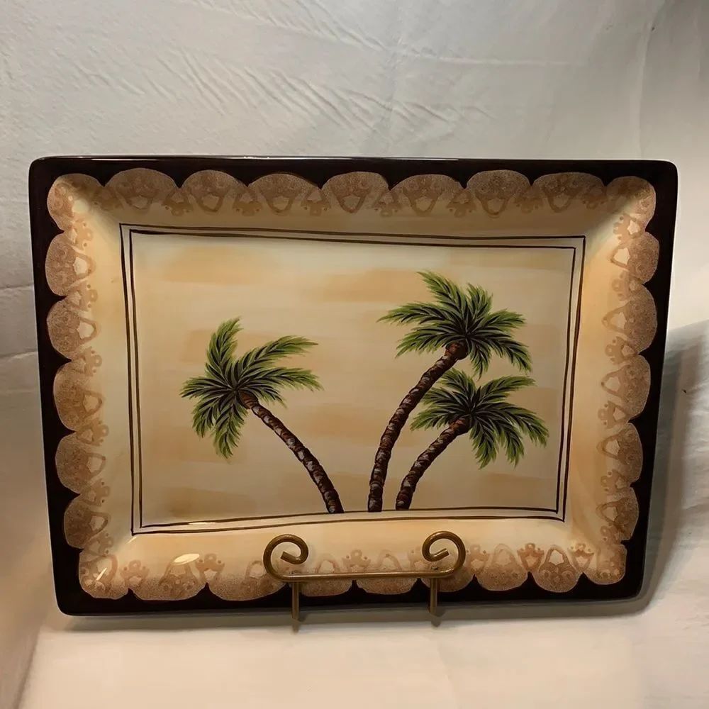 Corsica Nefelin Palm Tree Tray Platter Hand Painted And Crafted